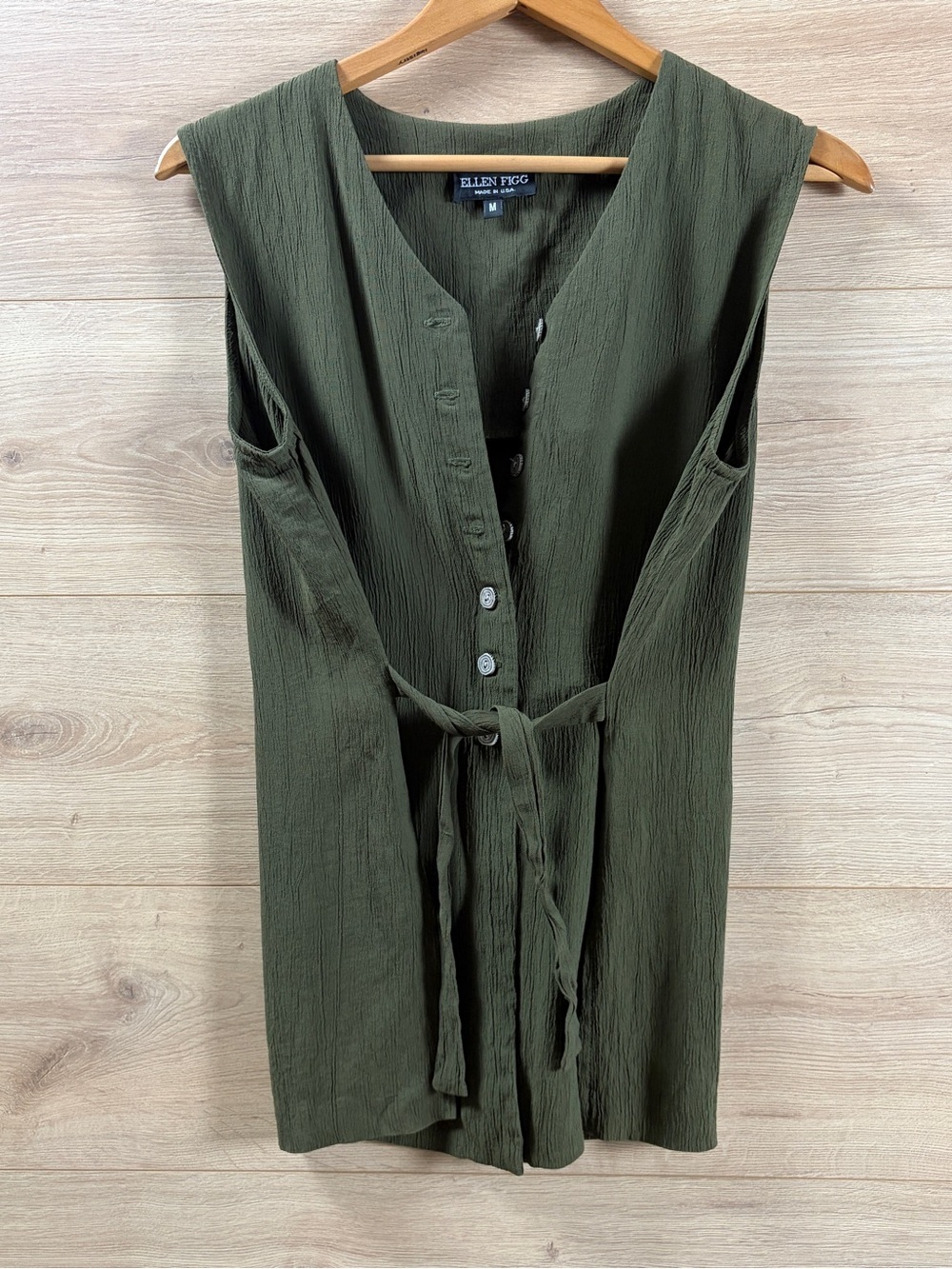 Ellen Figg Vintage Green Button Up Sleeveless Vest Medium Made in USA